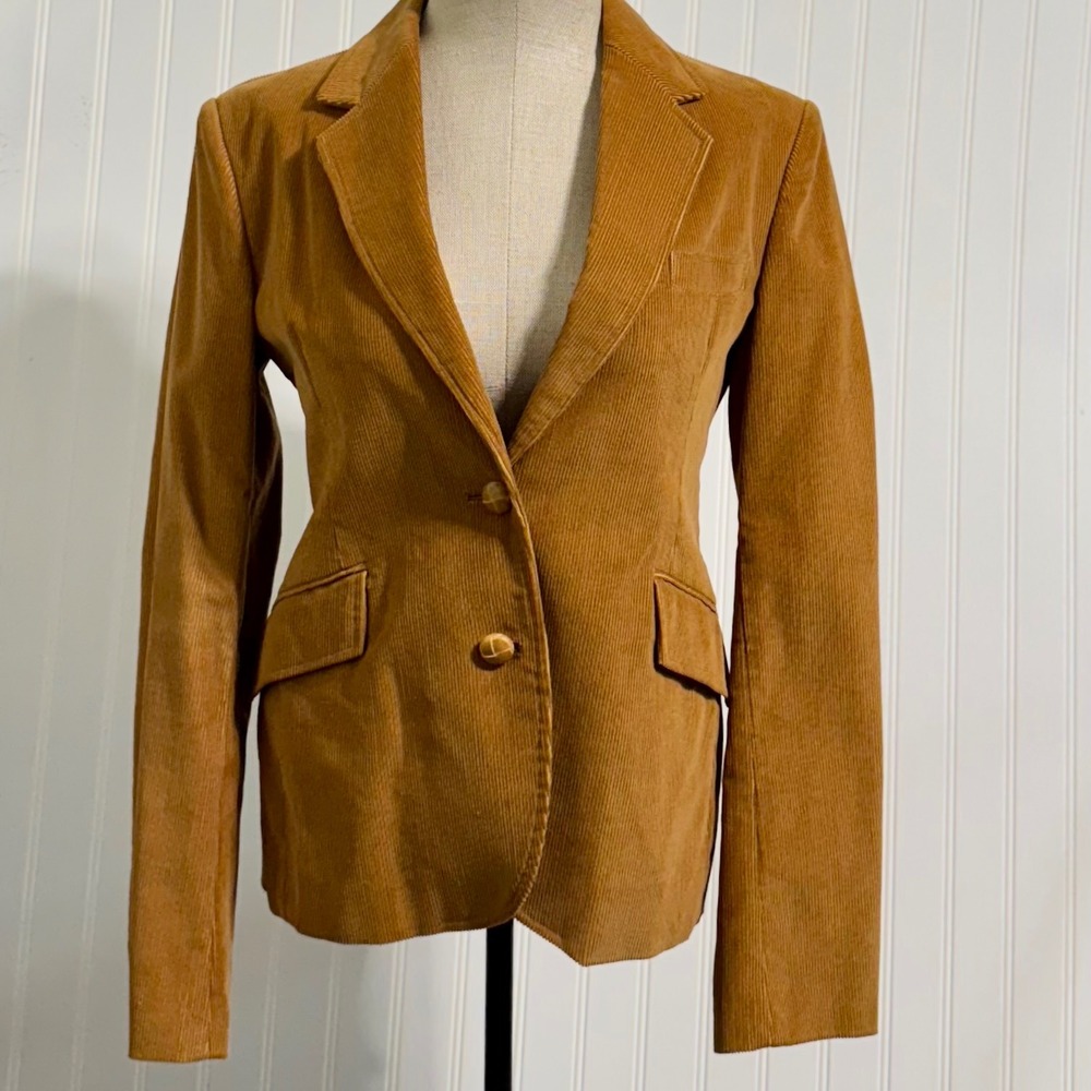 Silver Unicorn Vintage Corduroy Blazer Camel Tan 2 Button Jacket‎ Rayon Lined 9
